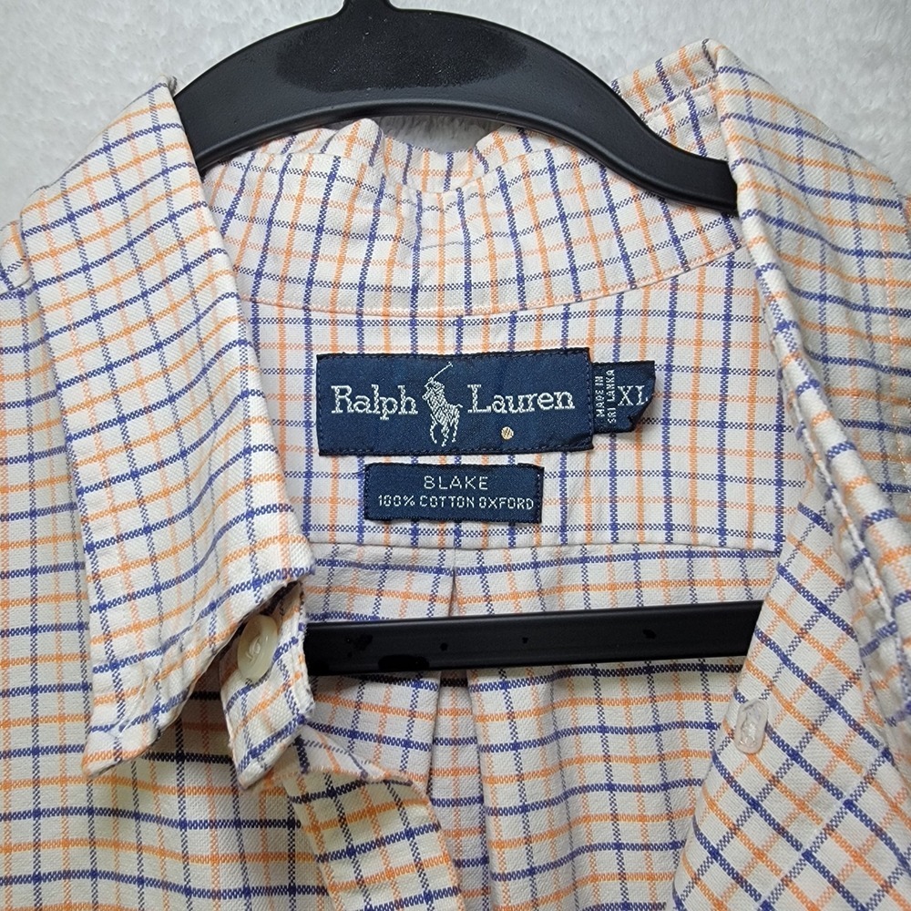 Polo Ralph Lauren Shirt Men Extra Large White Orange Blue Blake Oxford OCBD Pony